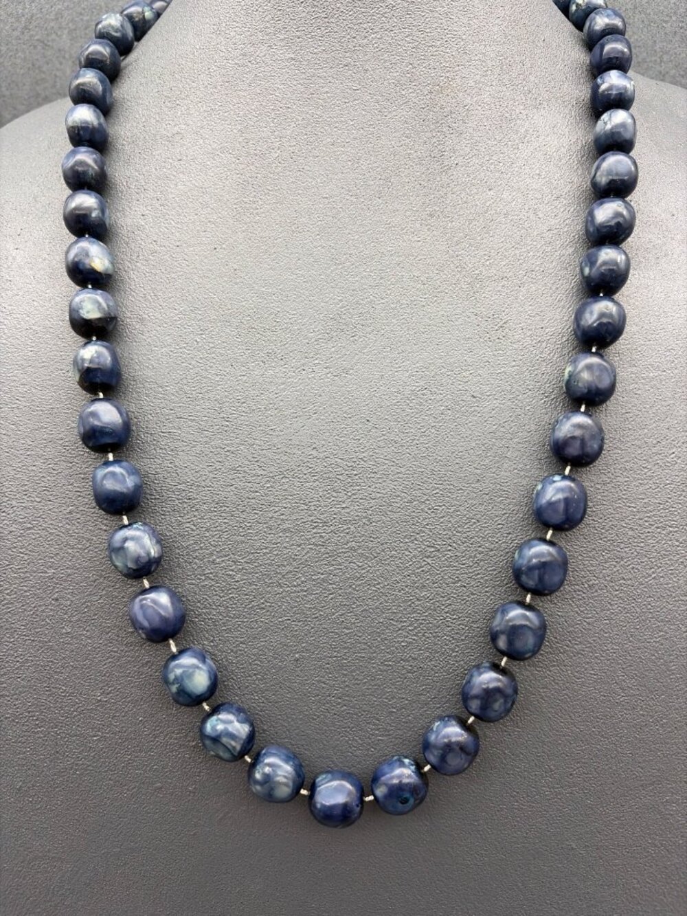 Handmade Ceramic Beaded Necklace 20-Inch Blue Watercolor Elegant Organic Boho